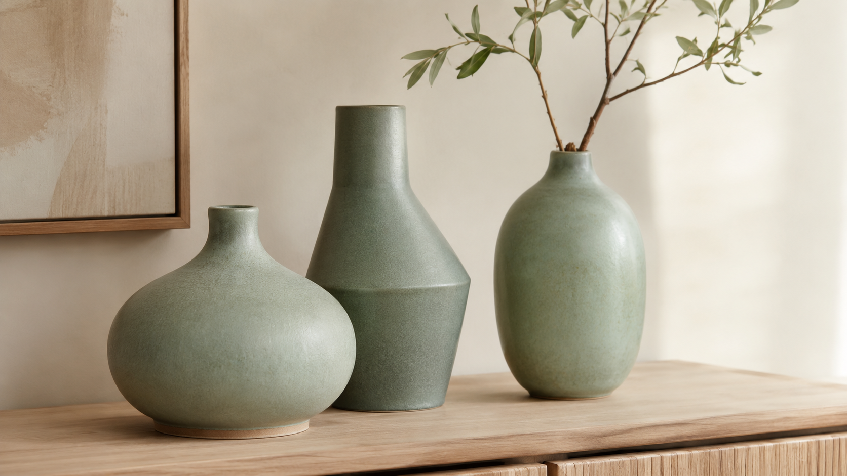 Matte Ceramic Jade Vases Shelf Display